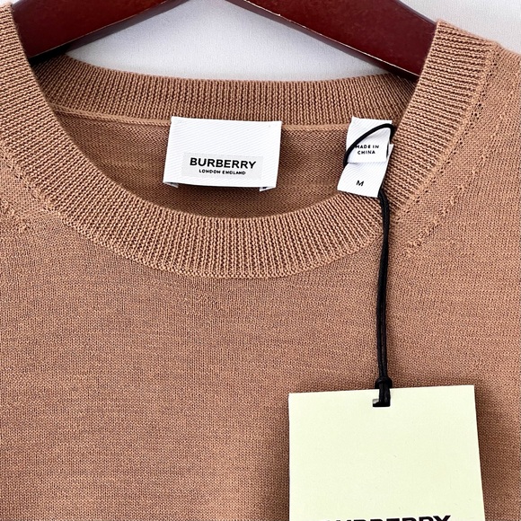 Burberry Wool Sweater with Check Elbow Patches in Camel - Picture 7 of 10